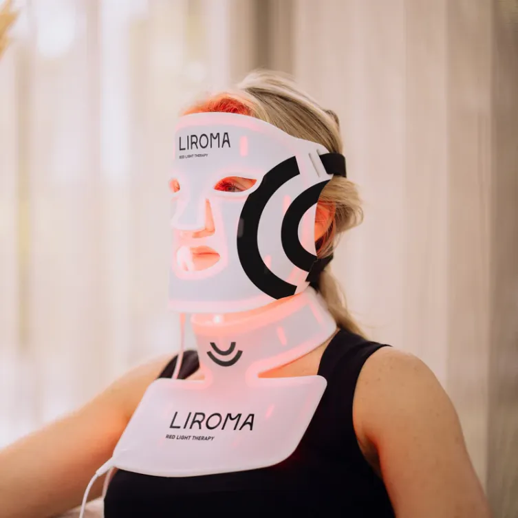 LIROMA® LED TERAPINĖ RAUDONOS ŠVIESOS IR ARTIMŲ INFRARAUDONŲJŲ SPINDULIŲ VEIDO, KAKLO IR DEKOLTĖ ZONOS KAUKĖ