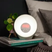 SUNRISE ALARM — СВЕТОВОЙ БУДИЛЬНИК С 30-МИНУТНЫМ ВОСХОДОМ СОЛНЦА, НОЧНЫМ РЕЖИМОМ И СВЕТОМ ДЛЯ ПОДДЕРЖКИ НАСТРОЕНИЯ, Светотерапия