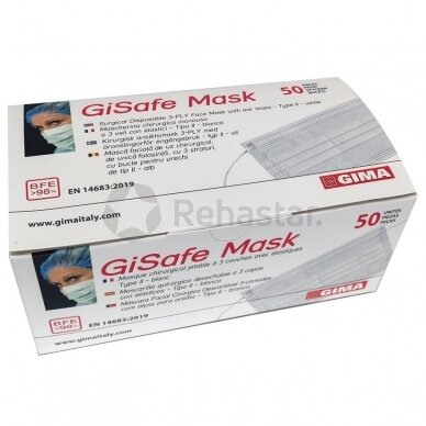 Medical surgical disposable 3-layer face masks 50 pcs. GISAFE 98%